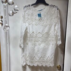 White Crochet Lace Tunic Top - Women